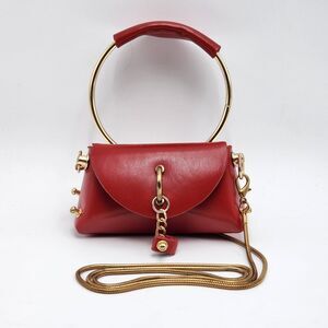 Micro Mini Red Gold Circle Handle Crossbody Bag